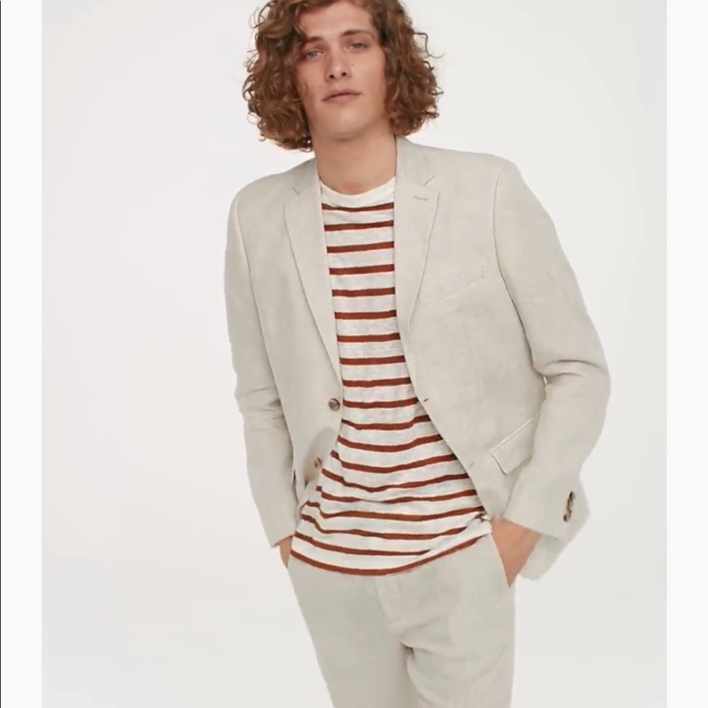 H&M slim fit linen suit pants in light beige melange. NWT